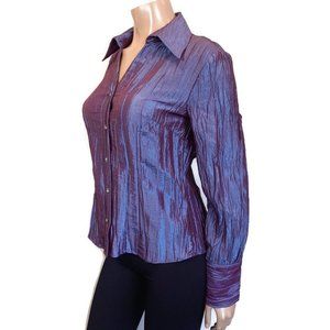 VINTAGE Iridescent Crinkled Button Down Shirt Top